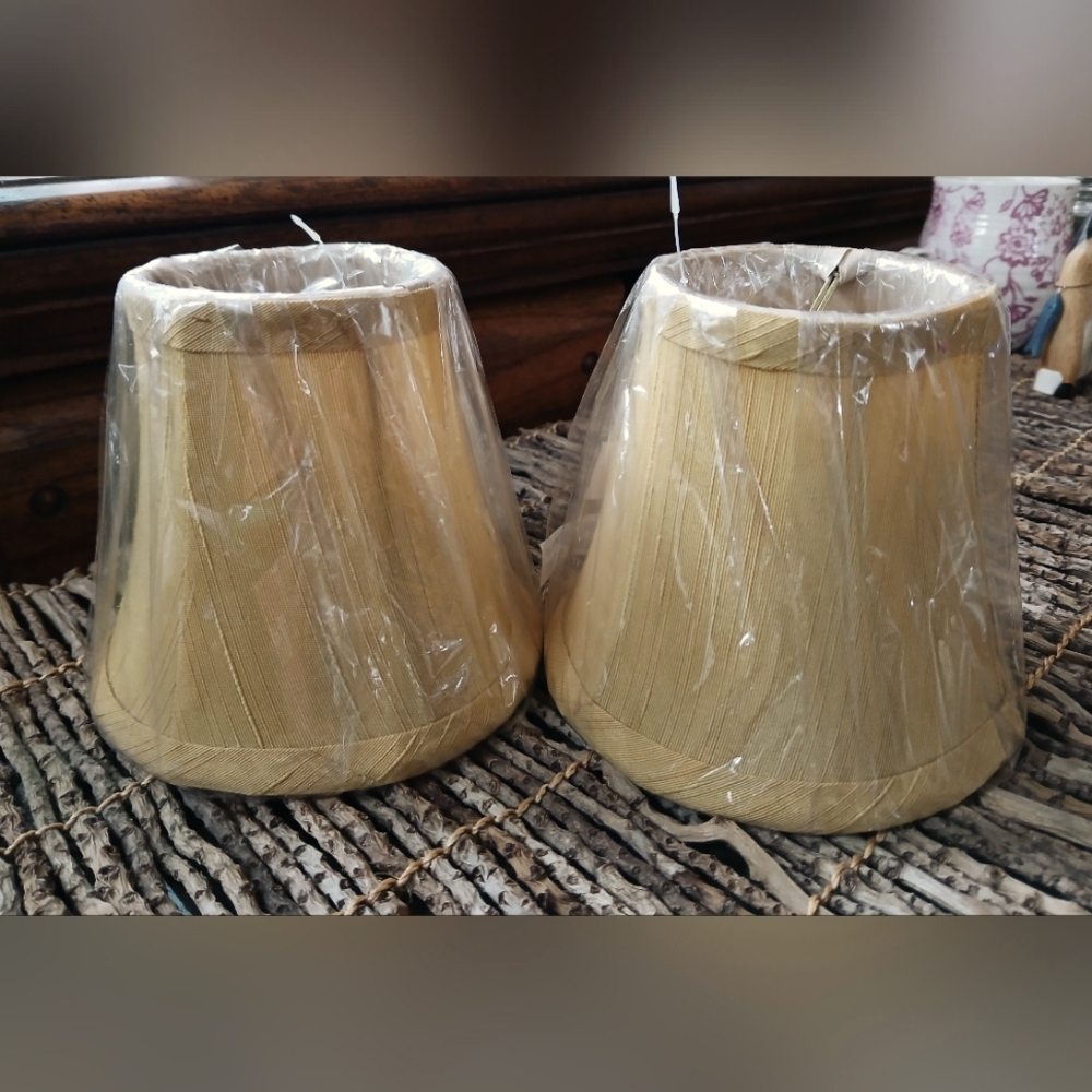 2 new lamp shades, gold fabric 4.25" x 4.5"